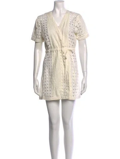 Pre-owned Solid & Striped Lace Pattern Mini Dress W/ Tags In Neutrals