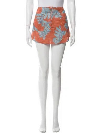 Pre-owned Solid & Striped Lace Pattern Mini Skirt In Orange