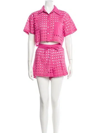 Pre-owned Solid & Striped Lace Pattern Short Set In Pink