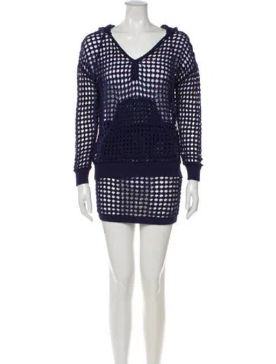 Pre-owned Solid & Striped Lace Pattern Skirt Set In Blue