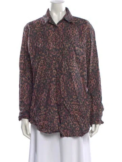 Pre-owned Solid & Striped Linen Animal Print Button-up Top In Multi