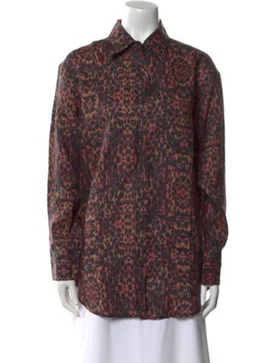 Pre-owned Solid & Striped Linen Animal Print Button-up Top W/ Tags In Brown