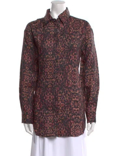 Pre-owned Solid & Striped Linen Animal Print Button-up Top W/ Tags In Brown