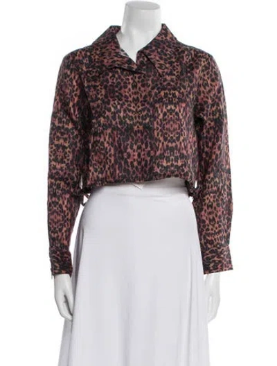 Pre-owned Solid & Striped Linen Animal Print Crop Top W/ Tags In Brown