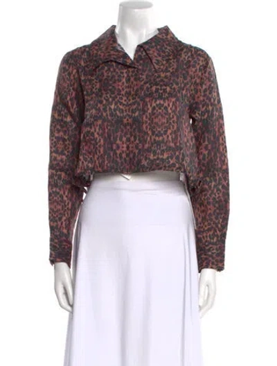 Pre-owned Solid & Striped Linen Animal Print Crop Top W/ Tags In Brown