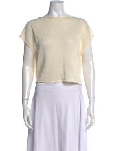 Pre-owned Solid & Striped Linen Bateau Neckline Sweater In Yellow