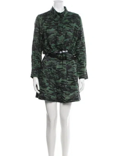 Pre-owned Solid & Striped Linen Camouflage Print Short Set In Green