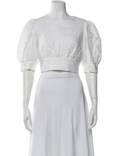 Pre-owned Solid & Striped Linen Crew Neck Crop Top In White