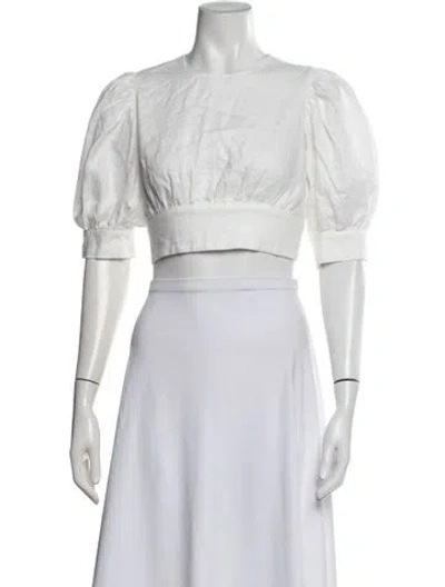 Pre-owned Solid & Striped Linen Crew Neck Crop Top In White