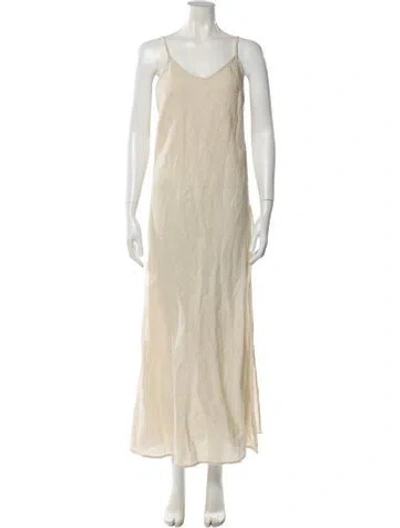 Pre-owned Solid & Striped Linen Long Dress
