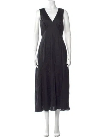 Pre-owned Solid & Striped Linen Long Dress In Black
