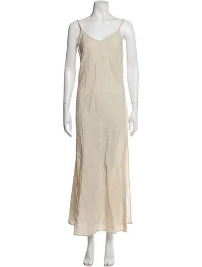 Pre-owned Solid & Striped Linen Long Dress In Metallic/neutrals