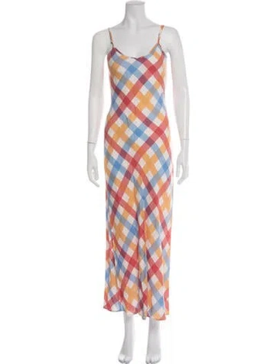 Pre-owned Solid & Striped Linen Long Dress In Multicolor