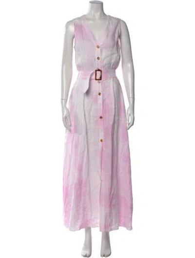 Pre-owned Solid & Striped Linen Long Dress In Pink