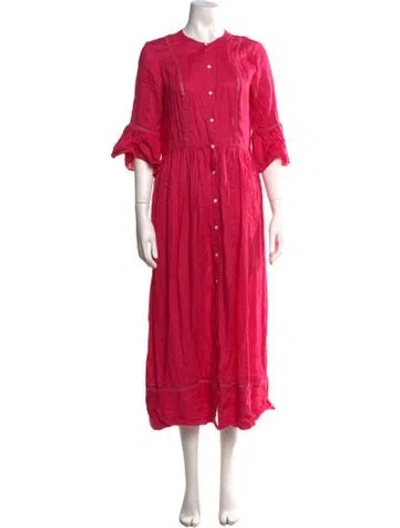 Pre-owned Solid & Striped Linen Long Dress In Pink