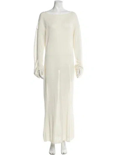 Pre-owned Solid & Striped Linen Long Dress In White