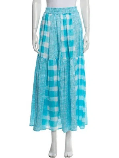 Pre-owned Solid & Striped Linen Long Skirt In Blue