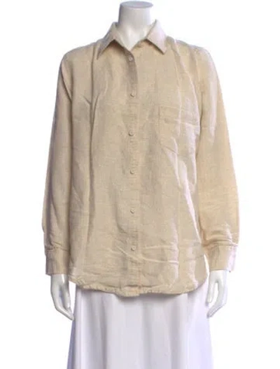 Pre-owned Solid & Striped Linen Long Sleeve Button-up Top In Neutral