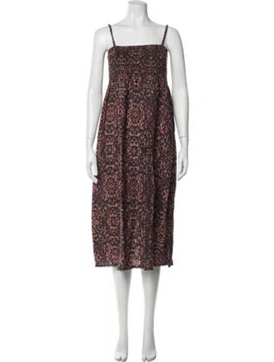 Pre-owned Solid & Striped Linen Midi Length Dress In Black