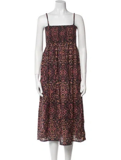 Pre-owned Solid & Striped Linen Midi Length Dress In Brown