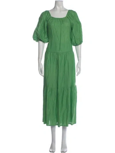 Pre-owned Solid & Striped Linen Midi Length Dress In Green