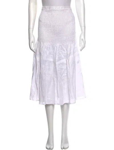 Pre-owned Solid & Striped Linen Midi Length Skirt In White