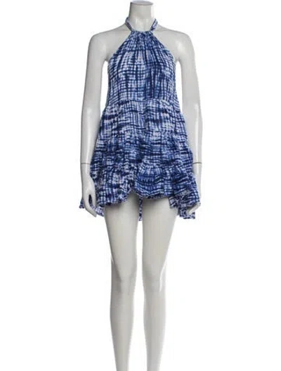 Pre-owned Solid & Striped Linen Mini Dress In Blue