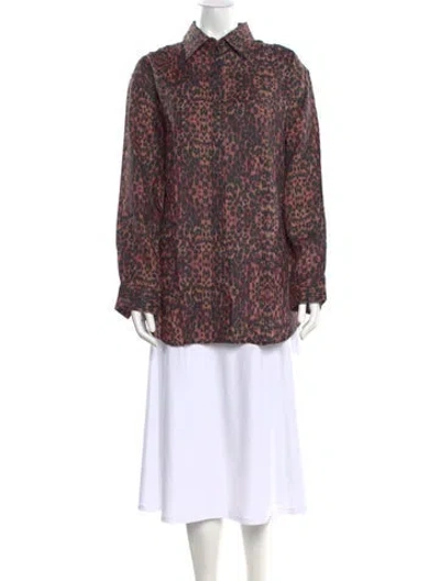 Pre-owned Solid & Striped Linen Paisley Print Button-up Top In Black