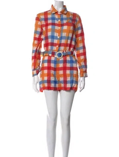Pre-owned Solid & Striped Linen Plaid Print Jumpsuit