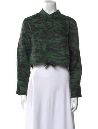 Pre-owned Solid & Striped Linen Printed Crop Top W/ Tags In Green