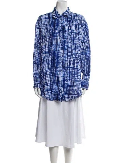 Pre-owned Solid & Striped Linen Tie-dye Print Button-up Top In Blue