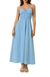 Solid & Striped Lolita Gingham Shirred Halter Seersucker Maxi Sundress In Blue