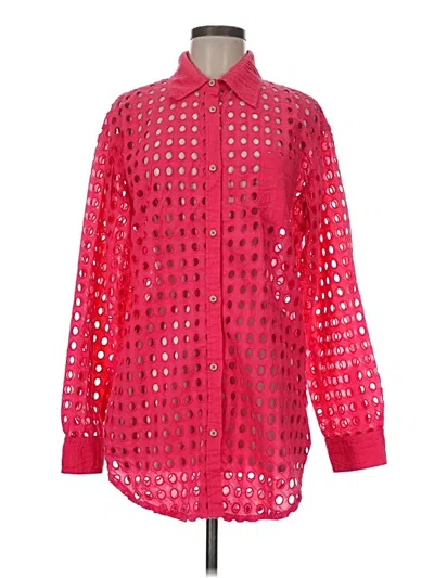 Pre-owned Solid & Striped Long Sleeve Blouse In Pink