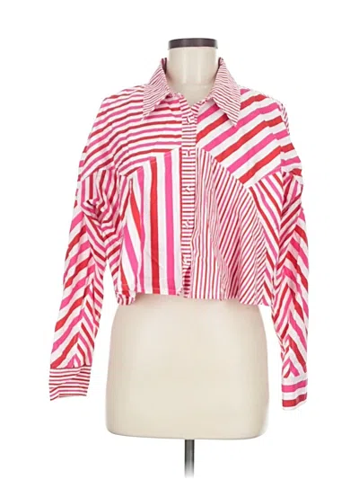 Pre-owned Solid & Striped Long Sleeve Blouse In Red
