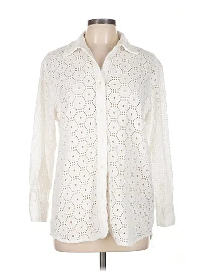 Pre-owned Solid & Striped Long Sleeve Blouse In White