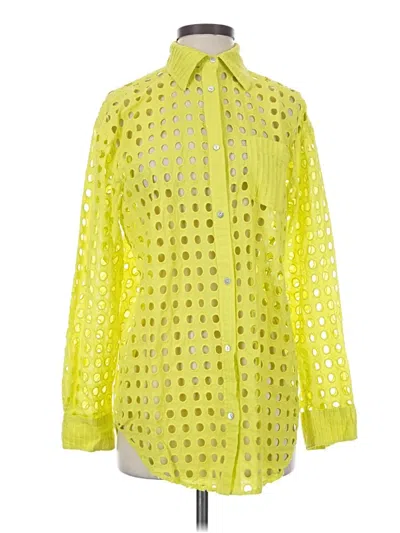 Pre-owned Solid & Striped Long Sleeve Blouse In Yellow