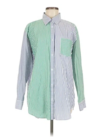 Pre-owned Solid & Striped Long Sleeve Button Down Shirt In Green