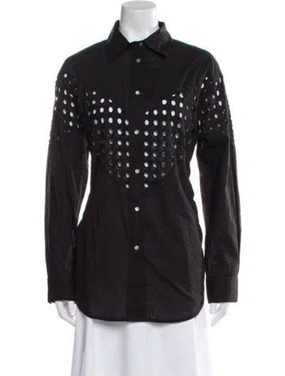 Pre-owned Solid & Striped Long Sleeve Button-up Top In Black