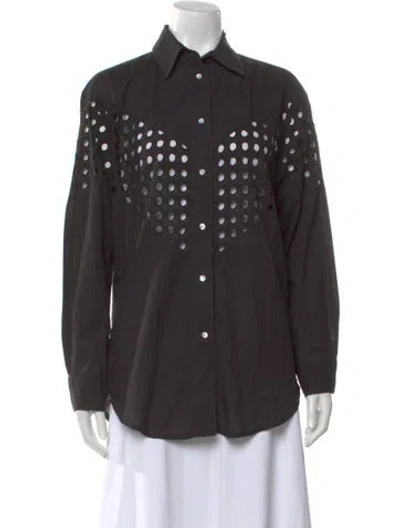 Pre-owned Solid & Striped Long Sleeve Button-up Top In Black
