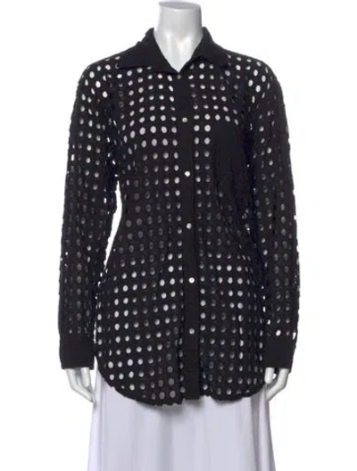 Pre-owned Solid & Striped Long Sleeve Button-up Top In Black