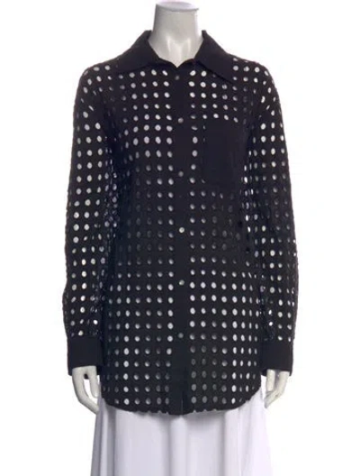 Pre-owned Solid & Striped Long Sleeve Button-up Top In Black