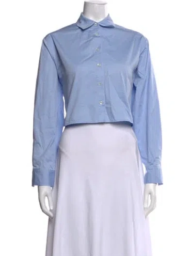 Pre-owned Solid & Striped Long Sleeve Button-up Top In Blue