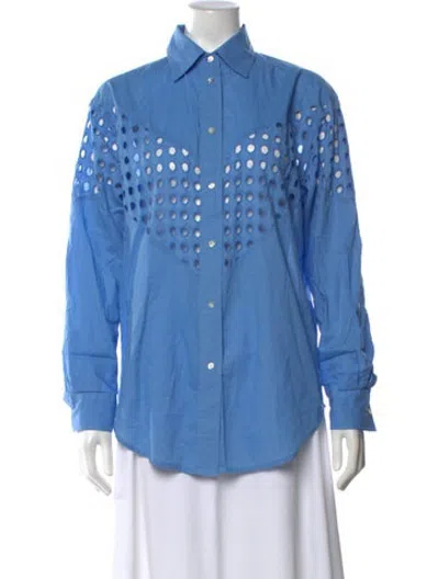 Pre-owned Solid & Striped Long Sleeve Button-up Top In Blue