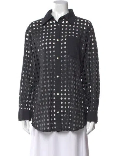 Pre-owned Solid & Striped Long Sleeve Button-up Top In Gray