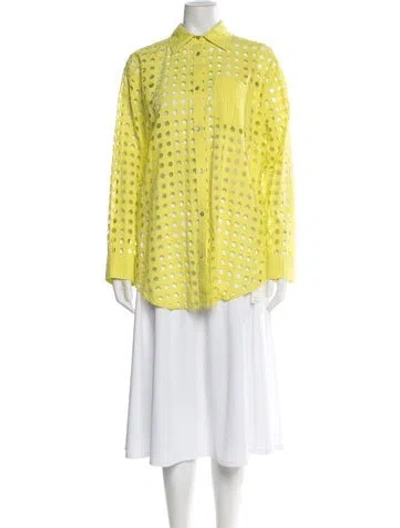 Pre-owned Solid & Striped Long Sleeve Button-up Top In Green