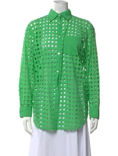 Pre-owned Solid & Striped Long Sleeve Button-up Top In Green