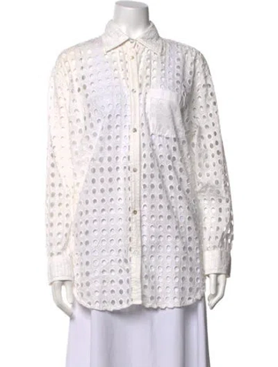 Pre-owned Solid & Striped Long Sleeve Button-up Top In Neutrals