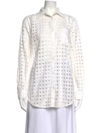Pre-owned Solid & Striped Long Sleeve Button-up Top In Neutrals
