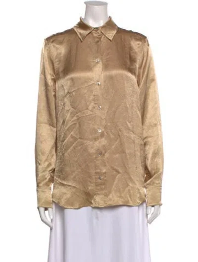 Pre-owned Solid & Striped Long Sleeve Button-up Top In Neutrals
