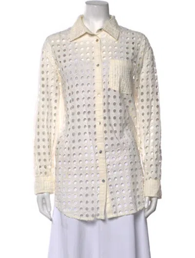Pre-owned Solid & Striped Long Sleeve Button-up Top In Neutrals